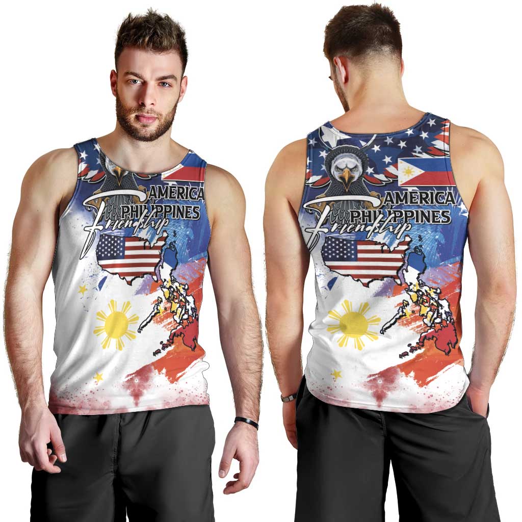 Philippine-American Friendship Men Tank Top USA Eagle and Philippines Flag with The Maps
