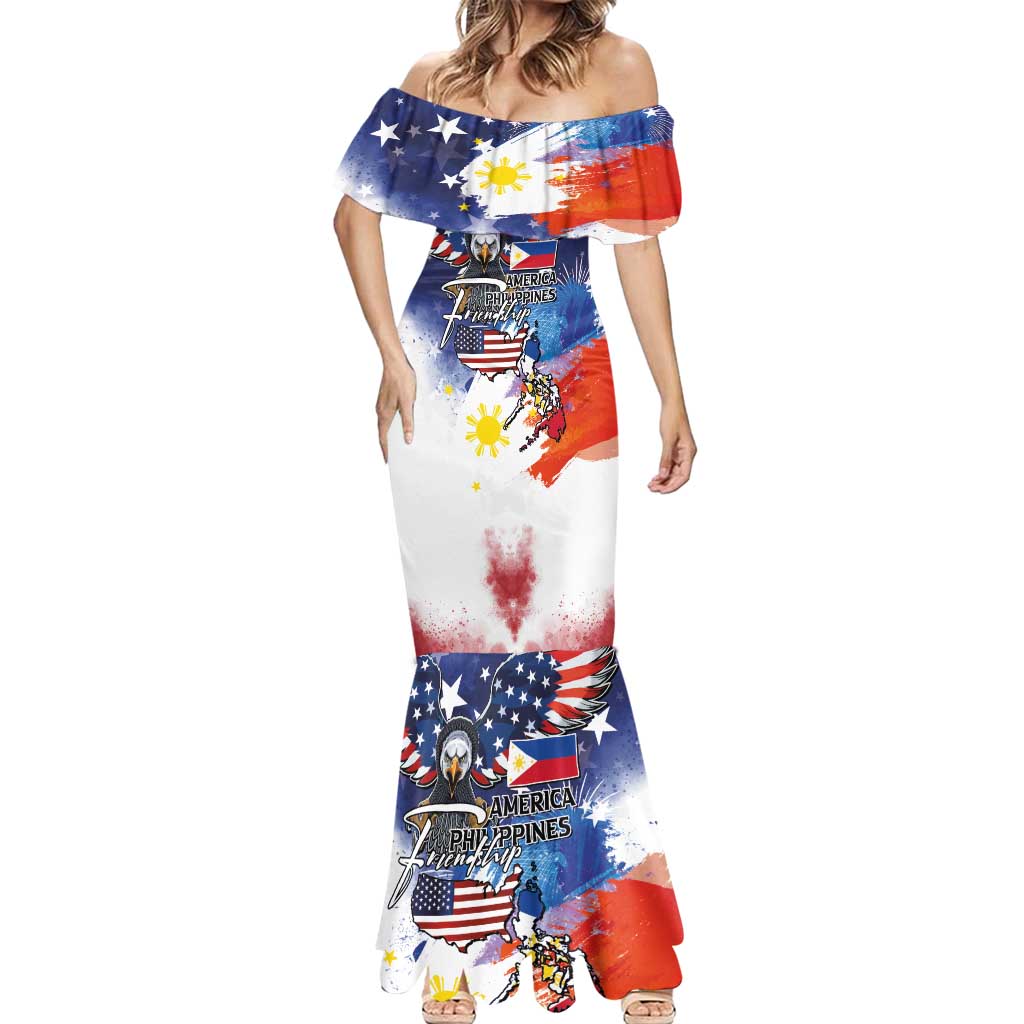 Philippine-American Friendship Mermaid Dress USA Eagle and Philippines Flag with The Maps