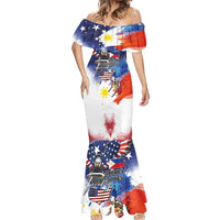 Philippine-American Friendship Mermaid Dress USA Eagle and Philippines Flag with The Maps