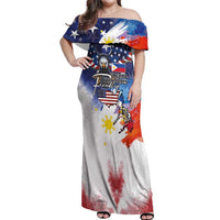Philippine-American Friendship Off Shoulder Maxi Dress USA Eagle and Philippines Flag with The Maps