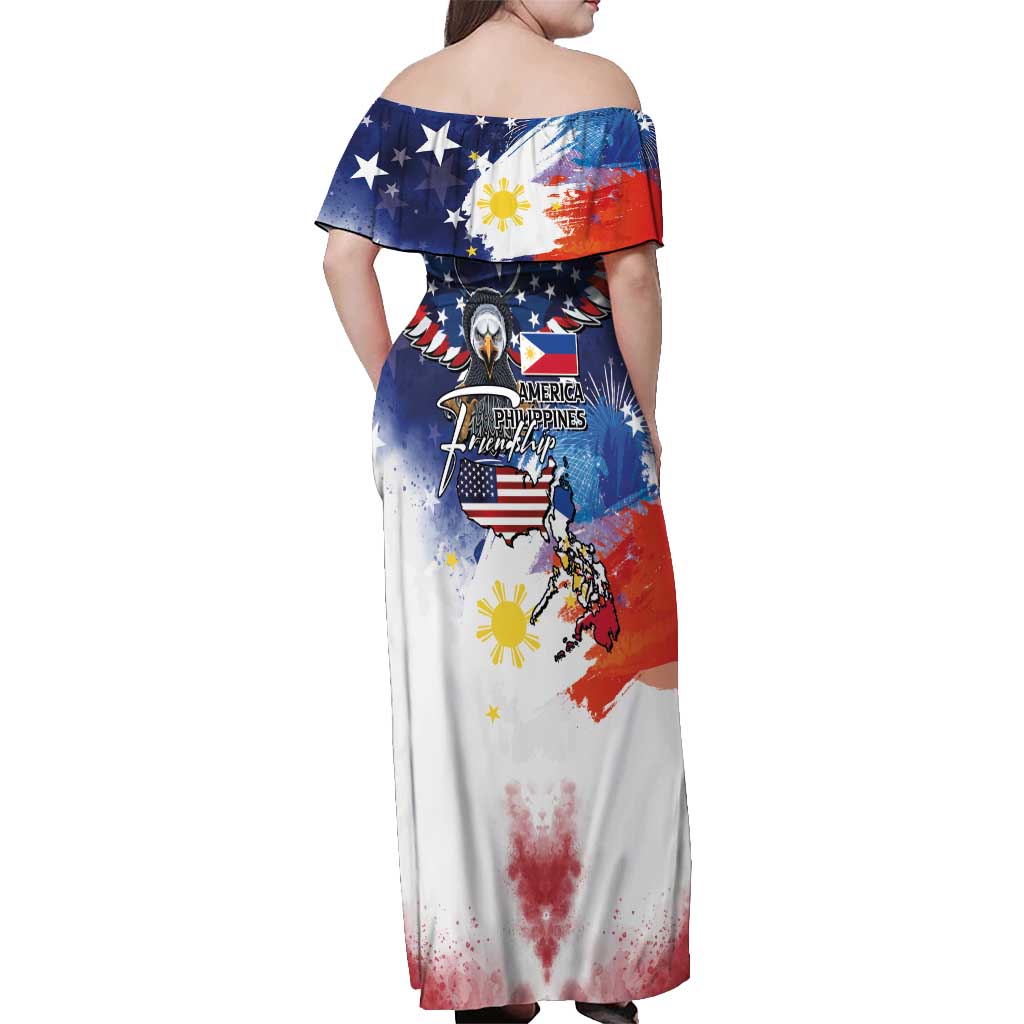 Philippine-American Friendship Off Shoulder Maxi Dress USA Eagle and Philippines Flag with The Maps