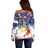 Philippine-American Friendship Off Shoulder Sweater USA Eagle and Philippines Flag with The Maps