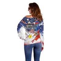 Philippine-American Friendship Off Shoulder Sweater USA Eagle and Philippines Flag with The Maps