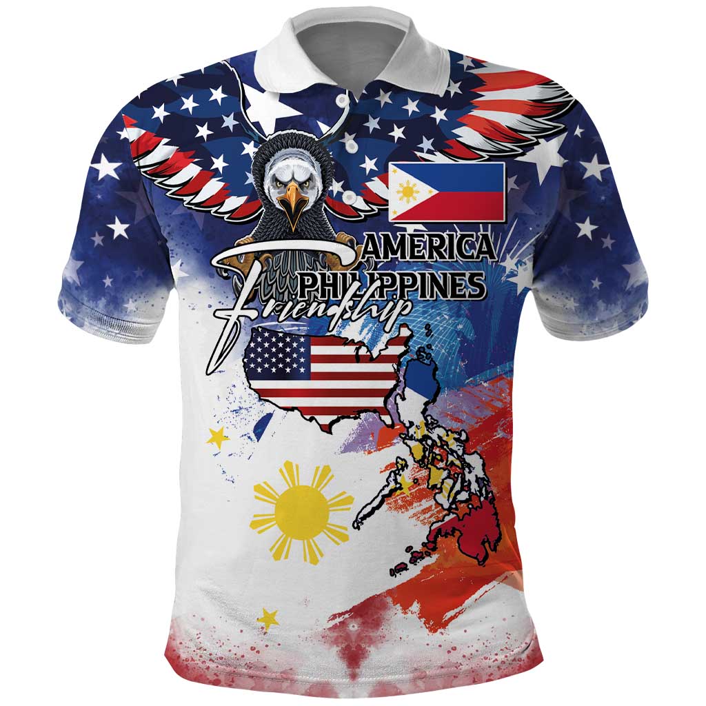 Philippine-American Friendship Polo Shirt USA Eagle and Philippines Flag with The Maps