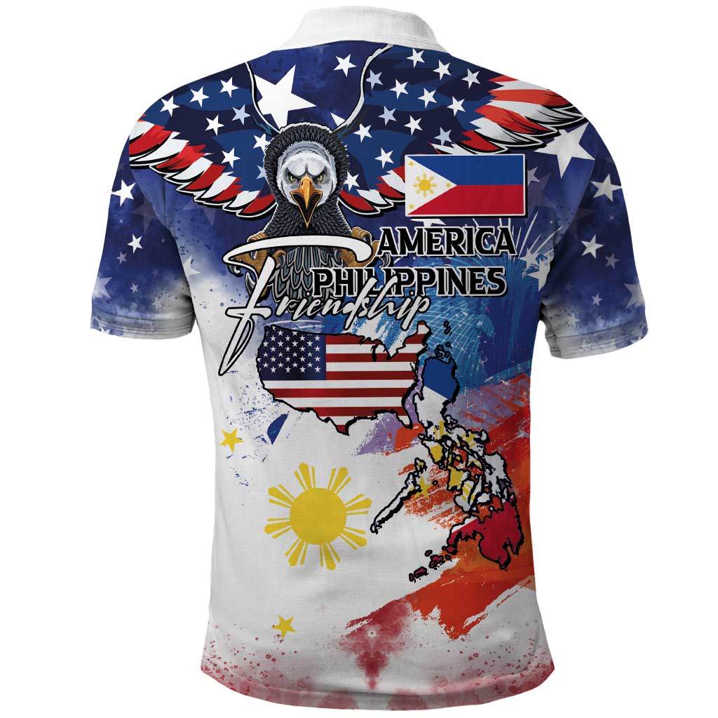 Philippine-American Friendship Polo Shirt USA Eagle and Philippines Flag with The Maps