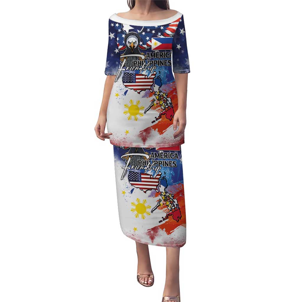 Philippine-American Friendship Puletasi USA Eagle and Philippines Flag with The Maps