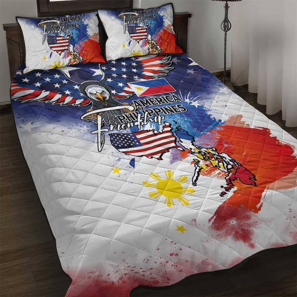 Philippine-American Friendship Quilt Bed Set USA Eagle and Philippines Flag with The Maps