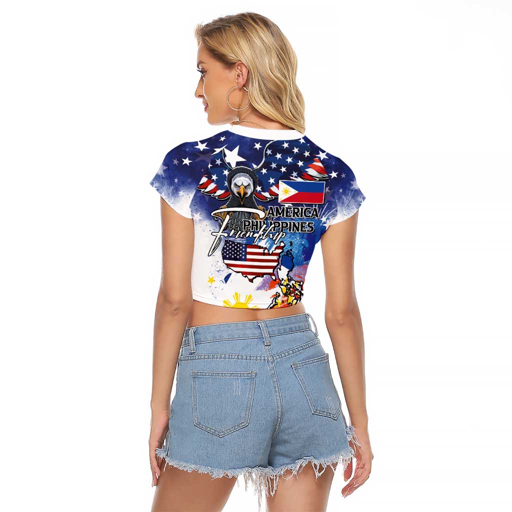 Philippine-American Friendship Raglan Cropped T Shirt USA Eagle and Philippines Flag with The Maps
