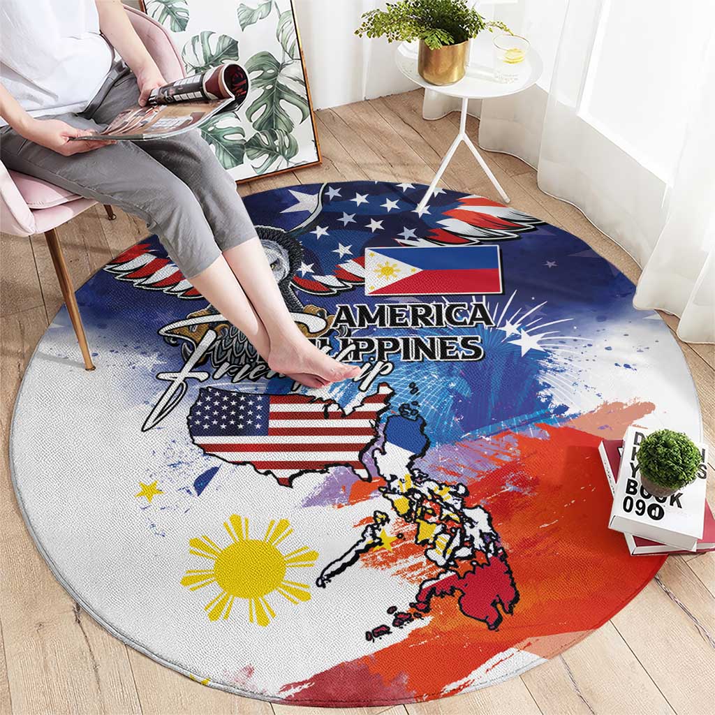 Philippine-American Friendship Round Carpet USA Eagle and Philippines Flag with The Maps