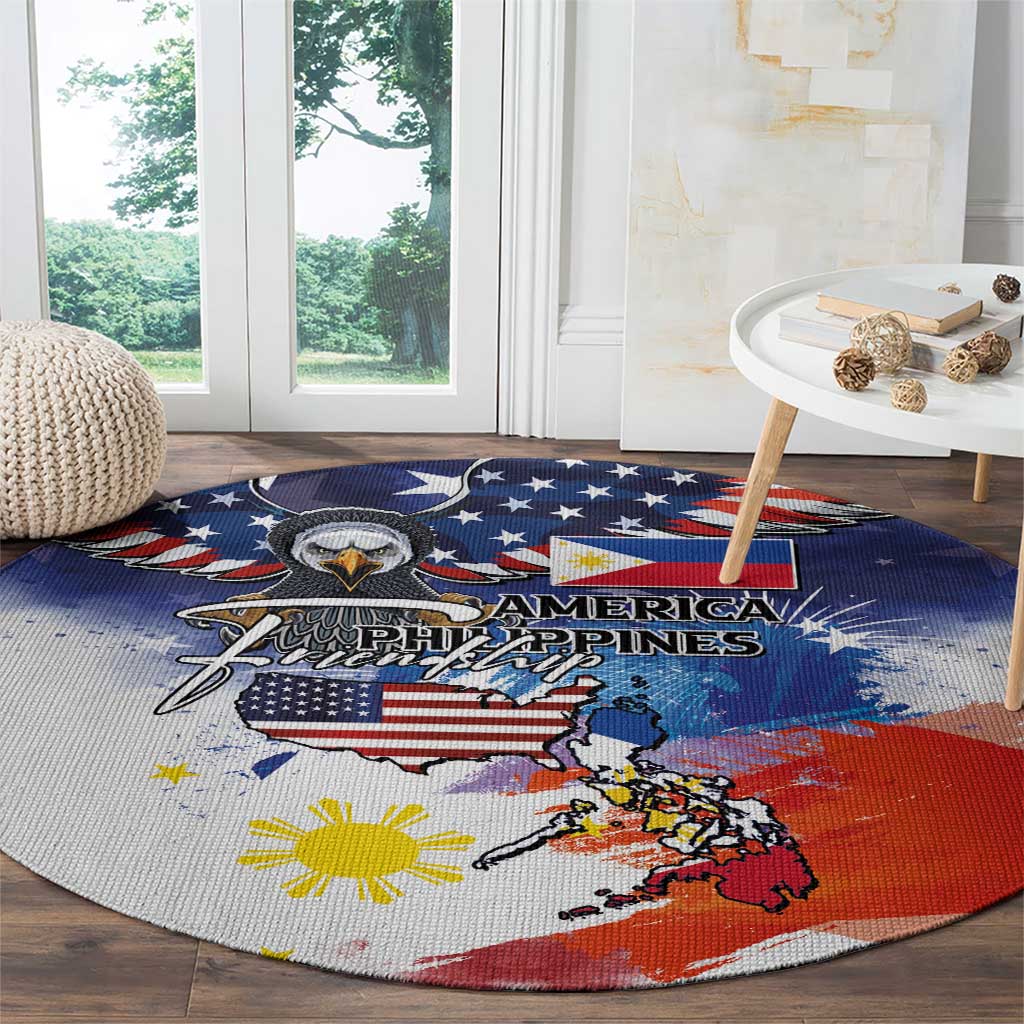 Philippine-American Friendship Round Carpet USA Eagle and Philippines Flag with The Maps