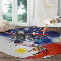 Philippine-American Friendship Round Carpet USA Eagle and Philippines Flag with The Maps
