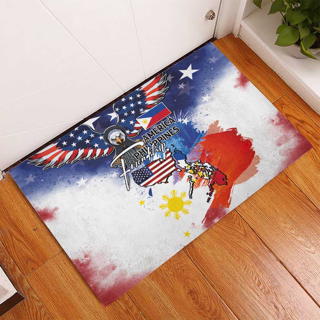 Philippine-American Friendship Rubber Doormat USA Eagle and Philippines Flag with The Maps