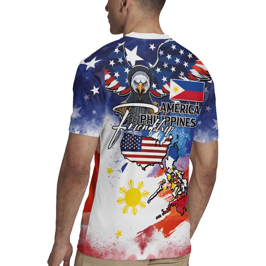 Philippine-American Friendship Rugby Jersey USA Eagle and Philippines Flag with The Maps