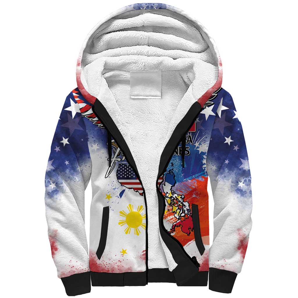 Philippine-American Friendship Sherpa Hoodie USA Eagle and Philippines Flag with The Maps