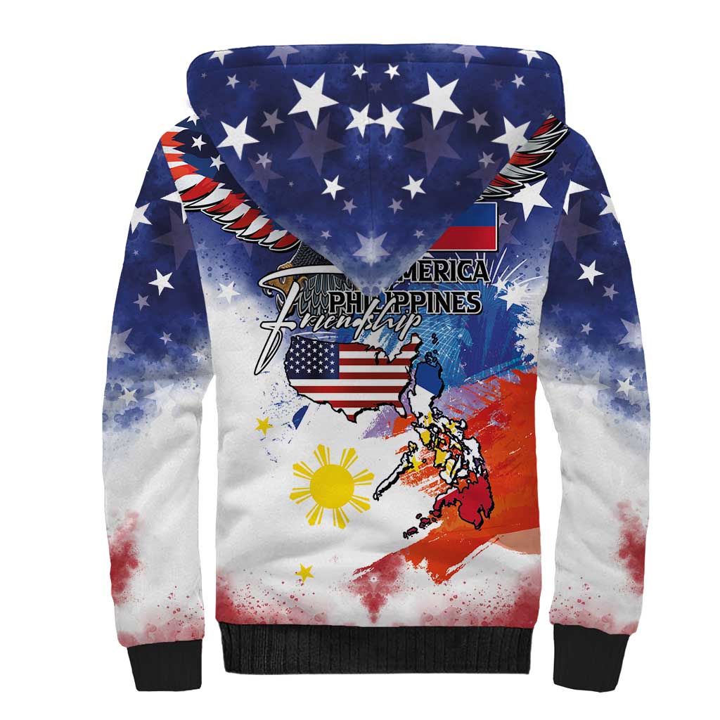Philippine-American Friendship Sherpa Hoodie USA Eagle and Philippines Flag with The Maps