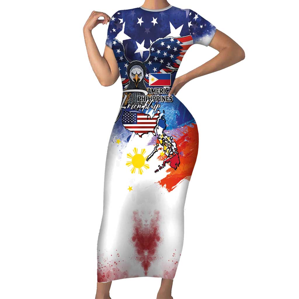 Philippine-American Friendship Short Sleeve Bodycon Dress USA Eagle and Philippines Flag with The Maps