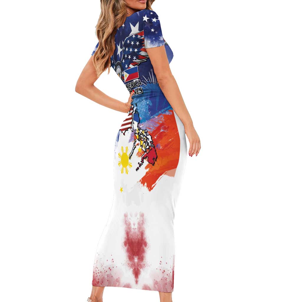 Philippine-American Friendship Short Sleeve Bodycon Dress USA Eagle and Philippines Flag with The Maps