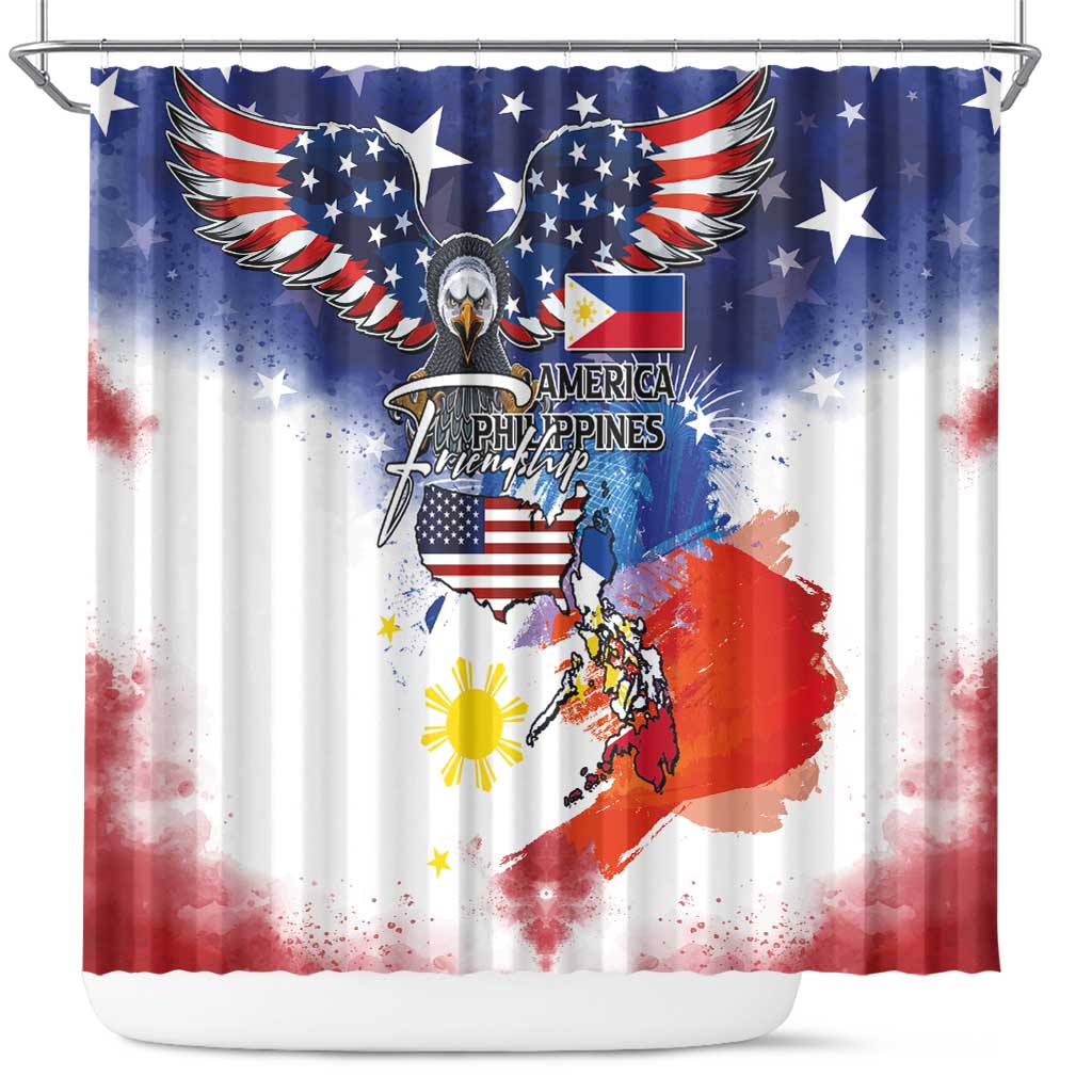 Philippine-American Friendship Shower Curtain USA Eagle and Philippines Flag with The Maps