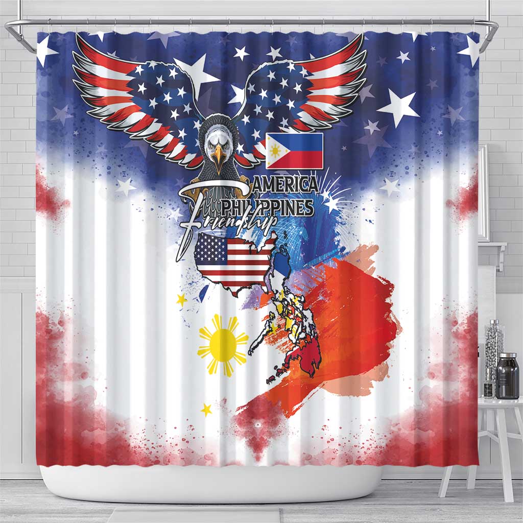 Philippine-American Friendship Shower Curtain USA Eagle and Philippines Flag with The Maps