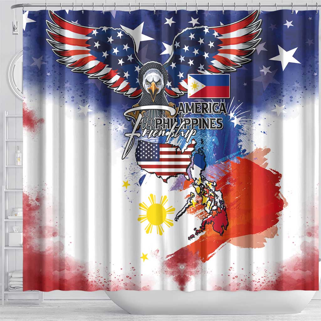 Philippine-American Friendship Shower Curtain USA Eagle and Philippines Flag with The Maps