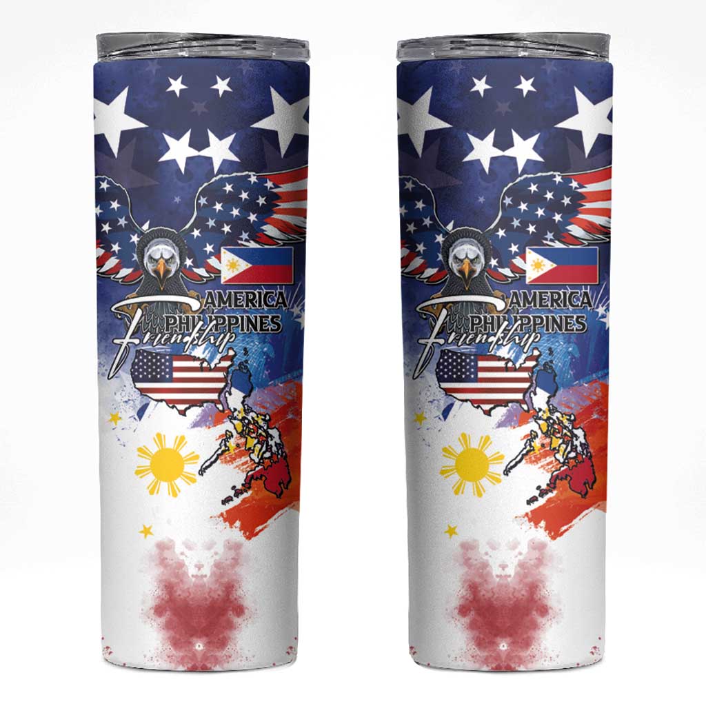 Philippine-American Friendship Skinny Tumbler USA Eagle and Philippines Flag with The Maps