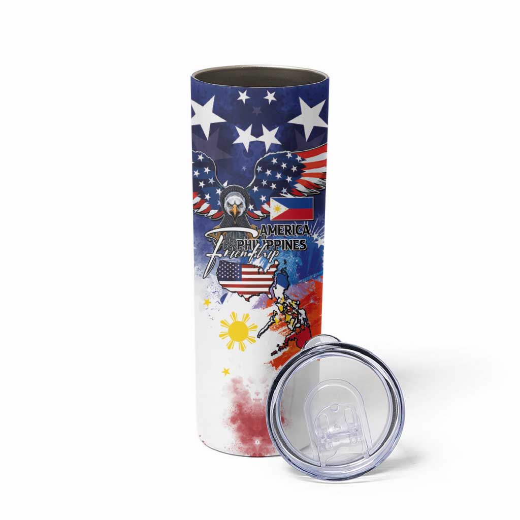 Philippine-American Friendship Skinny Tumbler USA Eagle and Philippines Flag with The Maps