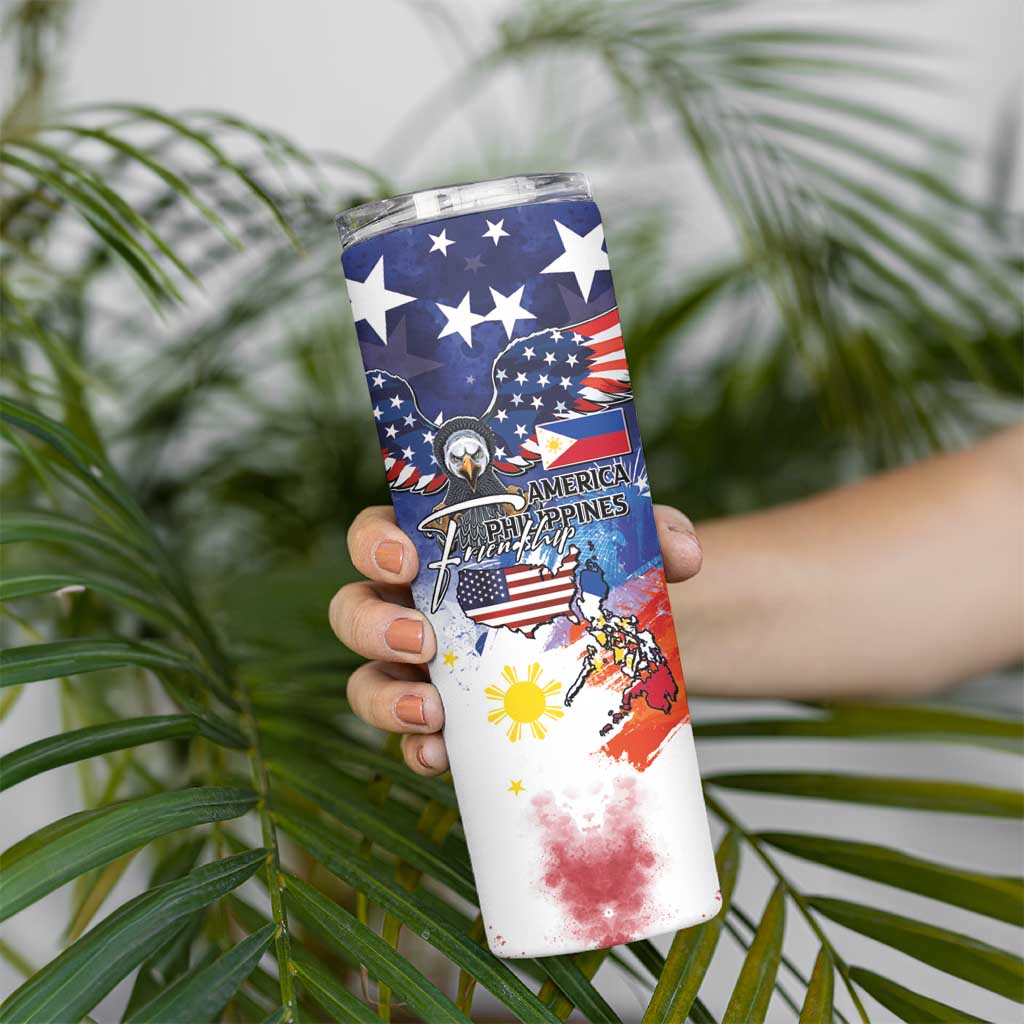 Philippine-American Friendship Skinny Tumbler USA Eagle and Philippines Flag with The Maps