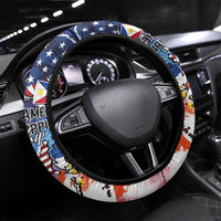 Philippine-American Friendship Steering Wheel Cover USA Eagle and Philippines Flag with The Maps