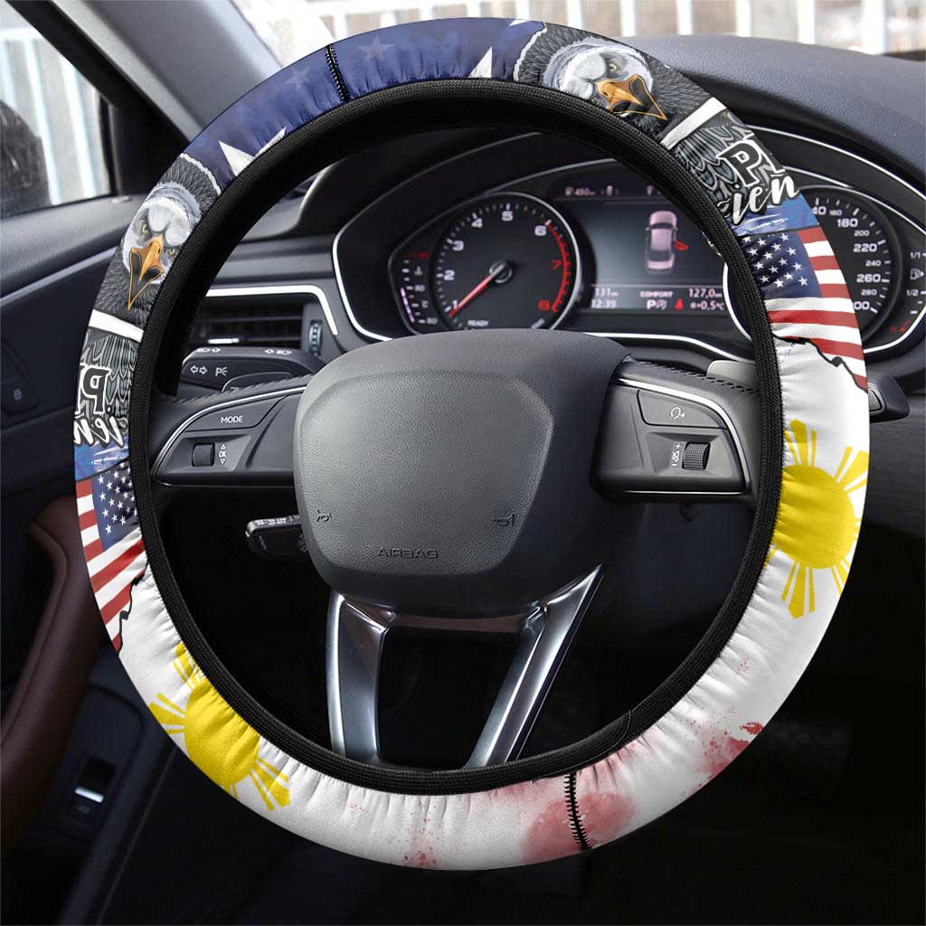 Philippine-American Friendship Steering Wheel Cover USA Eagle and Philippines Flag with The Maps