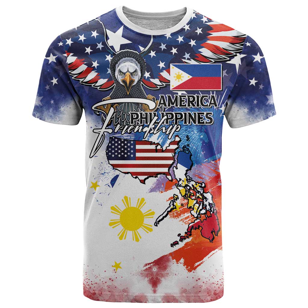 Philippine-American Friendship T Shirt USA Eagle and Philippines Flag with The Maps