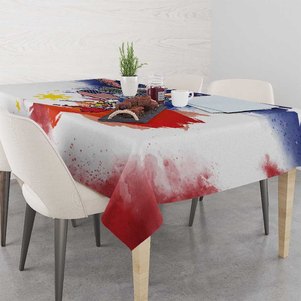 Philippine-American Friendship Tablecloth USA Eagle and Philippines Flag with The Maps