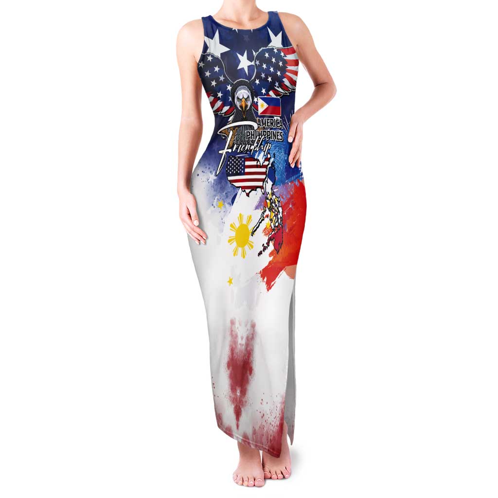 Philippine-American Friendship Tank Maxi Dress USA Eagle and Philippines Flag with The Maps