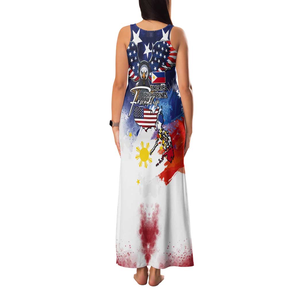 Philippine-American Friendship Tank Maxi Dress USA Eagle and Philippines Flag with The Maps