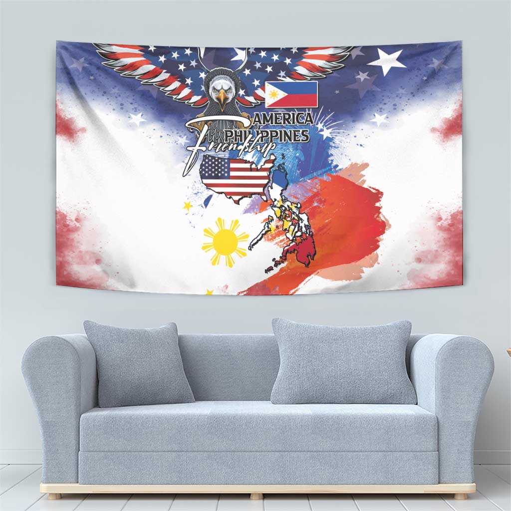 Philippine-American Friendship Tapestry USA Eagle and Philippines Flag with The Maps