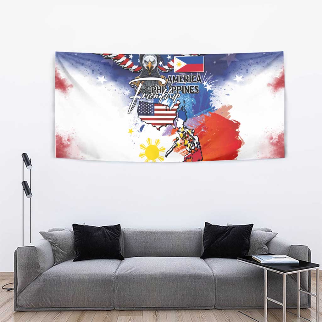 Philippine-American Friendship Tapestry USA Eagle and Philippines Flag with The Maps