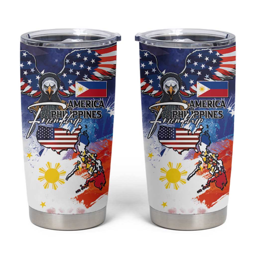 Philippine-American Friendship Tumbler Cup USA Eagle and Philippines Flag with The Maps