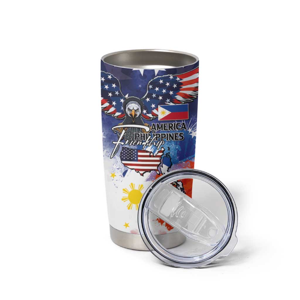 Philippine-American Friendship Tumbler Cup USA Eagle and Philippines Flag with The Maps