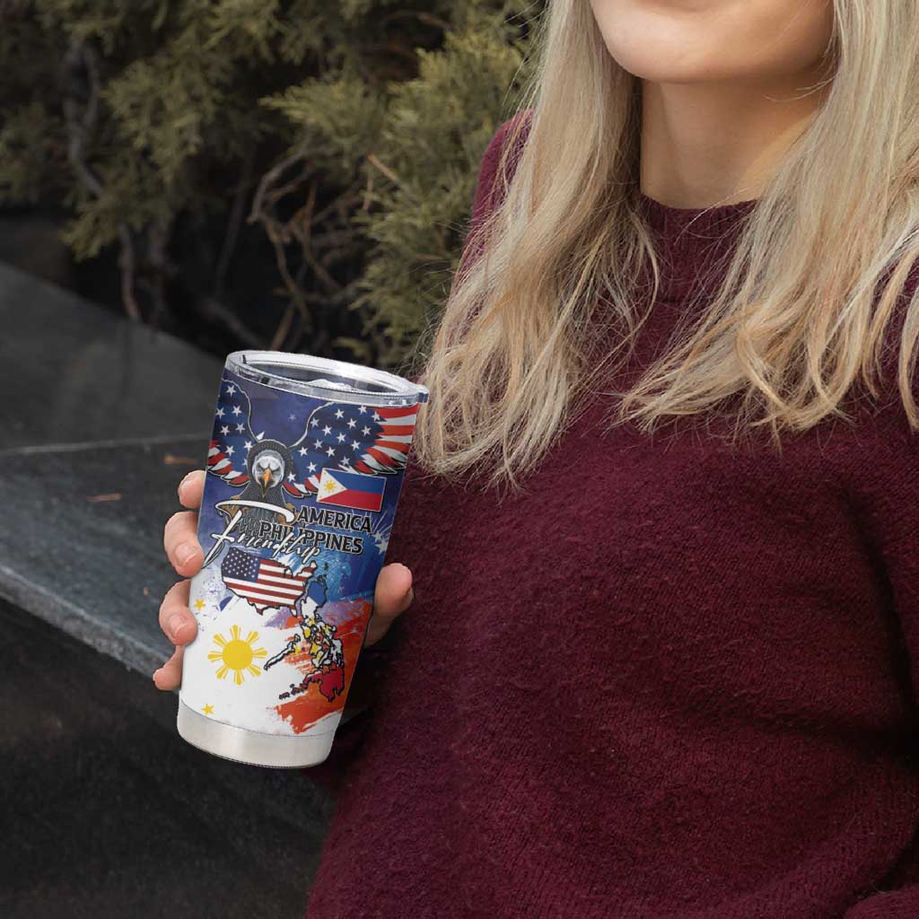 Philippine-American Friendship Tumbler Cup USA Eagle and Philippines Flag with The Maps