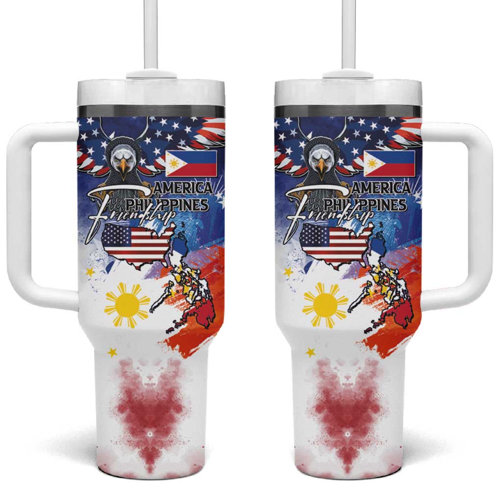 Philippine-American Friendship Tumbler With Handle USA Eagle and Philippines Flag with The Maps