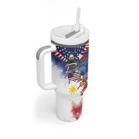 Philippine-American Friendship Tumbler With Handle USA Eagle and Philippines Flag with The Maps