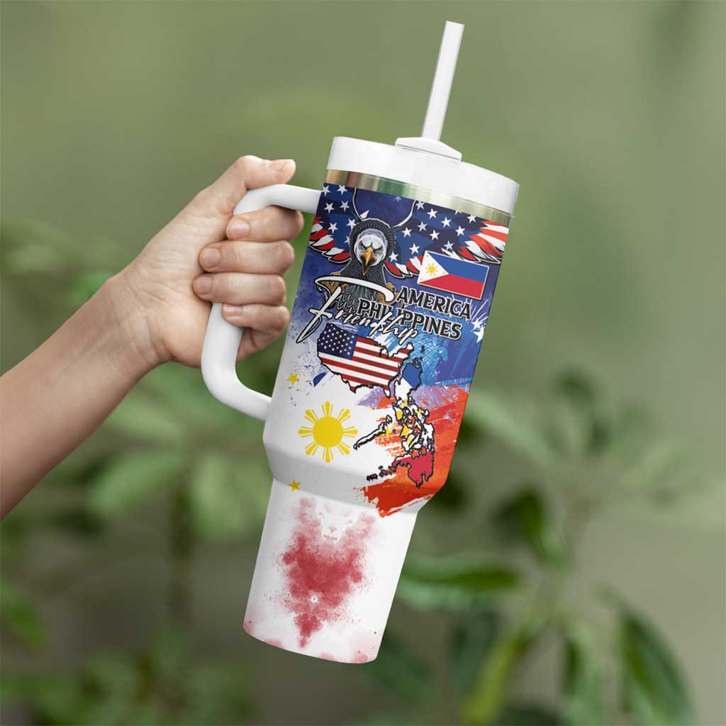 Philippine-American Friendship Tumbler With Handle USA Eagle and Philippines Flag with The Maps