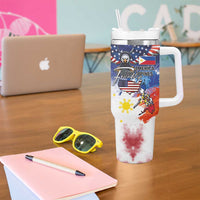 Philippine-American Friendship Tumbler With Handle USA Eagle and Philippines Flag with The Maps