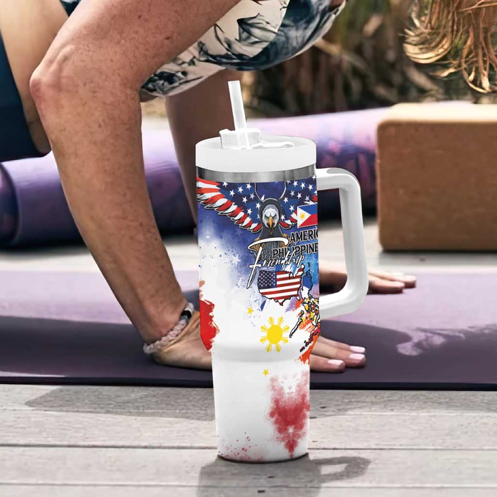 Philippine-American Friendship Tumbler With Handle USA Eagle and Philippines Flag with The Maps