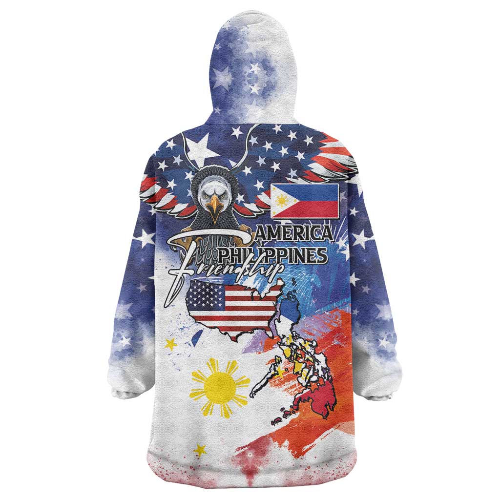 Philippine-American Friendship Wearable Blanket Hoodie USA Eagle and Philippines Flag with The Maps