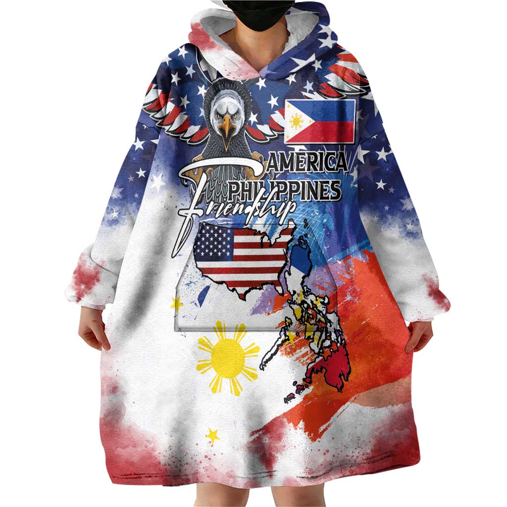 Philippine-American Friendship Wearable Blanket Hoodie USA Eagle and Philippines Flag with The Maps