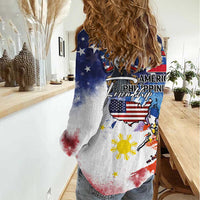 Philippine-American Friendship Women Casual Shirt USA Eagle and Philippines Flag with The Maps