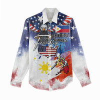Philippine-American Friendship Women Casual Shirt USA Eagle and Philippines Flag with The Maps