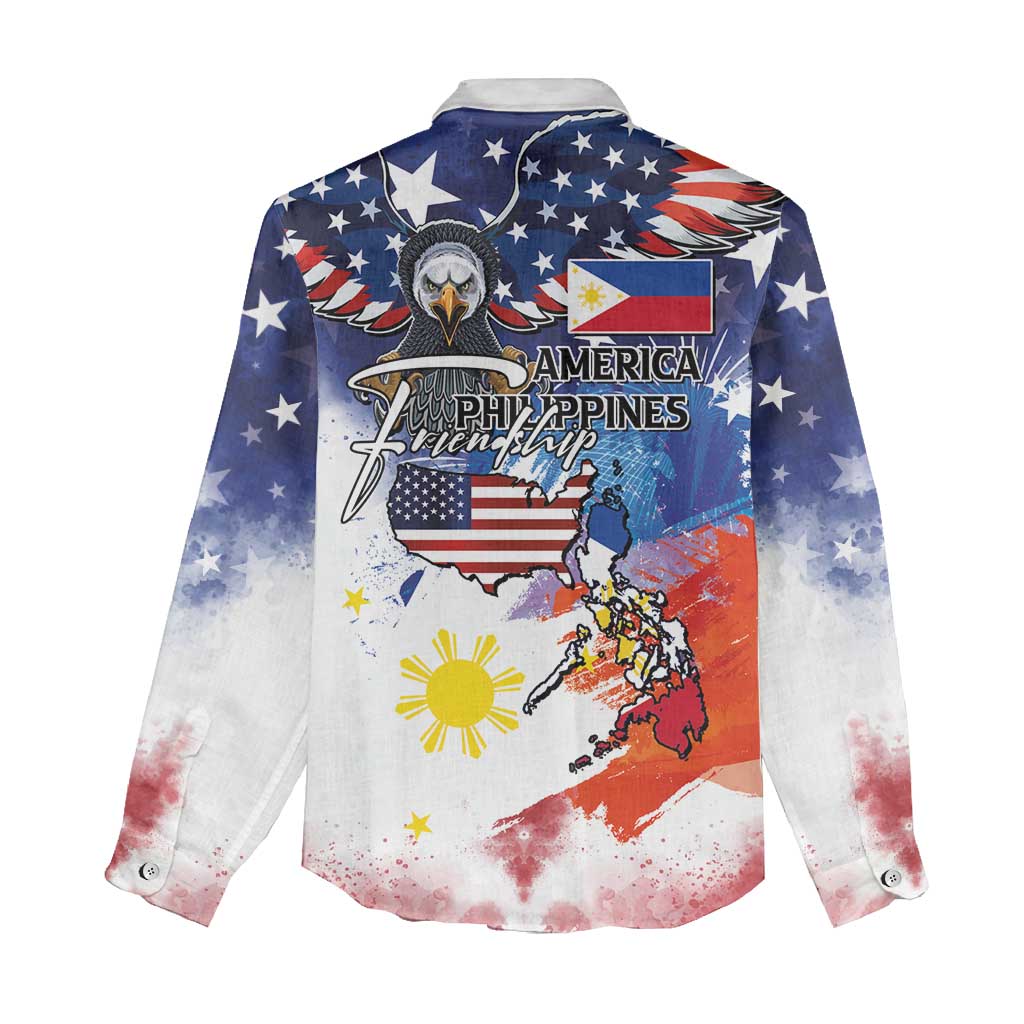 Philippine-American Friendship Women Casual Shirt USA Eagle and Philippines Flag with The Maps