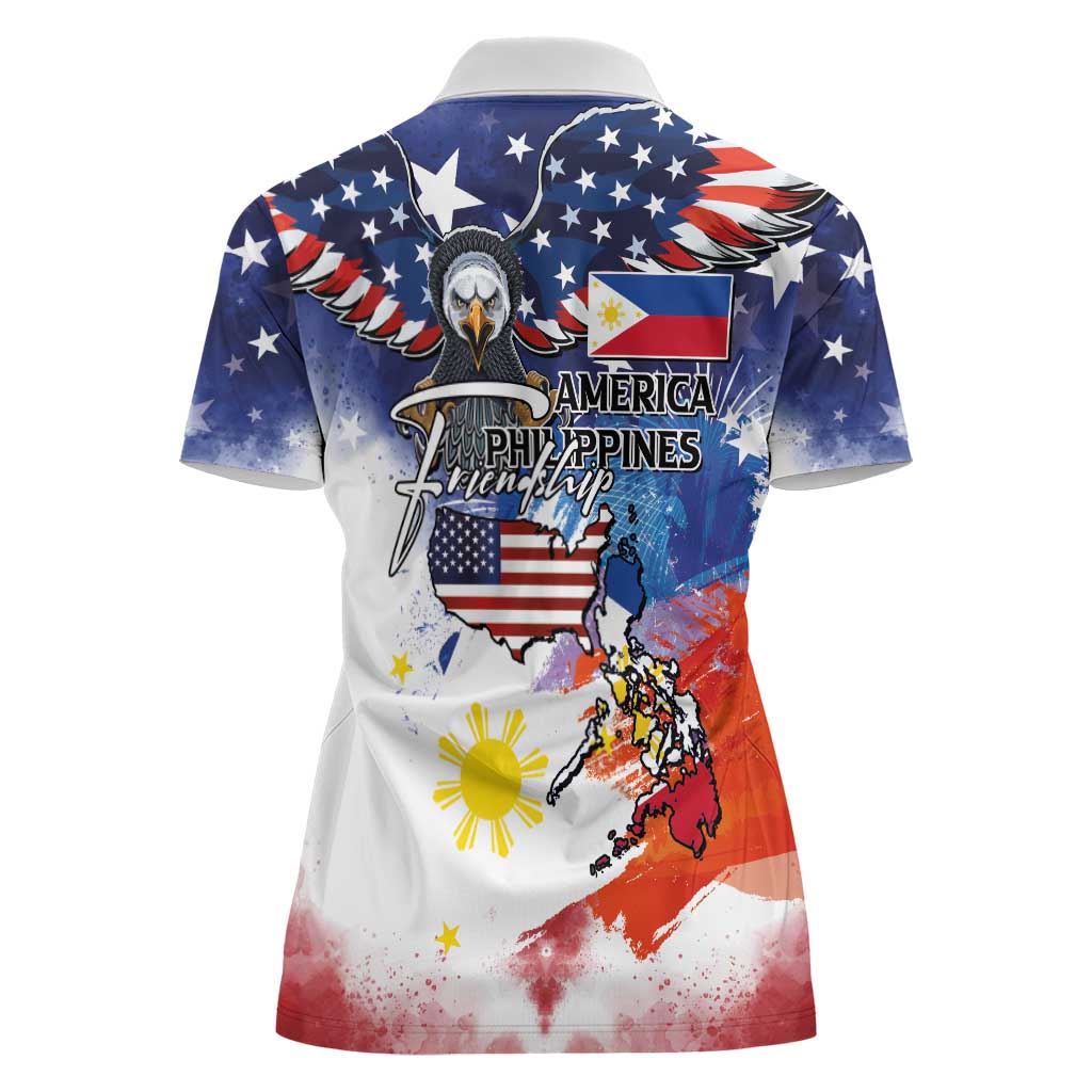 Philippine-American Friendship Women Polo Shirt USA Eagle and Philippines Flag with The Maps