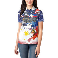 Philippine-American Friendship Women Polo Shirt USA Eagle and Philippines Flag with The Maps